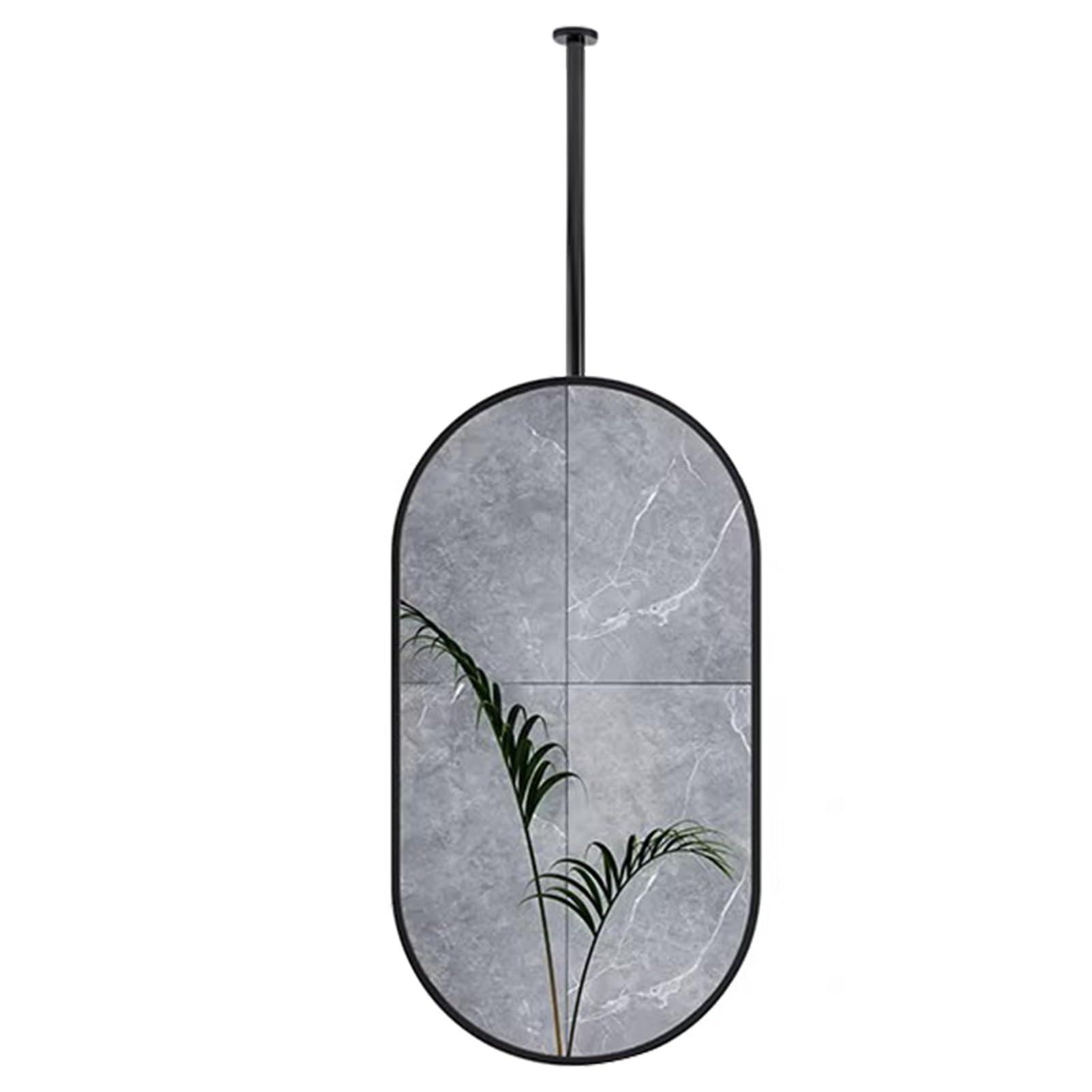 FGXHHS Ceil-Mounted Mirrors for Bathroom,Oval, Suspended Mirror with Black Metal Frame Modern Home Decor HD Mirrors(50cmx90cm)