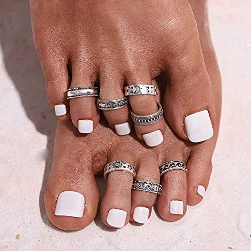 Mosako Vintage Star Toe Ring Set Silver Moon Toe Band Ring Retro Beach Open Toe Rings Carved Hawaiian Summer Minimalist Stylish Hawaiian Summer Midi Foot Jewelry For Women And Girls 7Pcs #TOP5