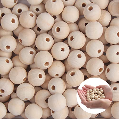 DIYASY 200 cuentas de madera, cuentas espaciadoras redondas naturales sin terminar de madera sueltas para hacer manualidades (16 mm) Cover