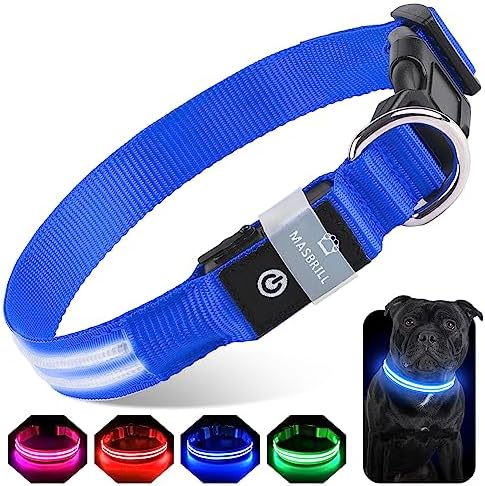 Light up Dog Collar, LED Dog Collar for Large Medium Small Dogs Rechargeable LED Lighted Dog Collar for Night Walking, Waterproof Neon Comfortable Mesh Safety Flashing Lighted up Dog Collar