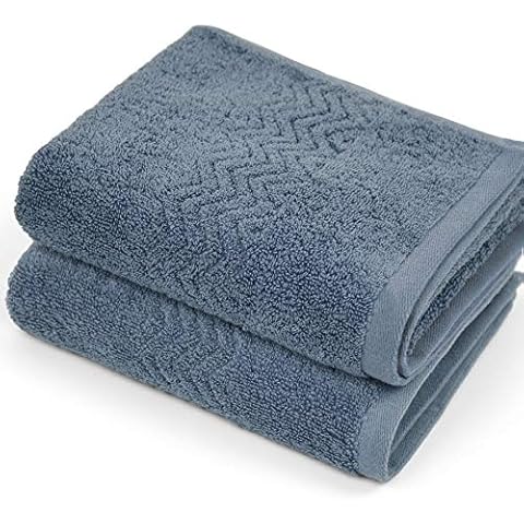 Cleanbear 100% Cotton Hand Towels, Highly Absorbent, Set of 2 (Blue-Grey), 13 x 28 Inches Cover