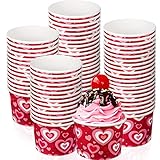 Zopeal 100 Pcs Valentine s Day Ice Cream Cups 9 oz Paper Treat Snack Cups Valentines Heart Disposable Soup Bowls Pink Red White Soup for Party Hot Cold Food Snacks Treats Containers Supplies