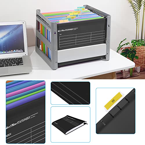 Merrynine Stapel von 15 hängenden Polypropylen-Ordnern mit Etiketten und Karten, geeignet für Schulen, Haushalte, Arbeitsplätze und schwarze Büros A4 Format