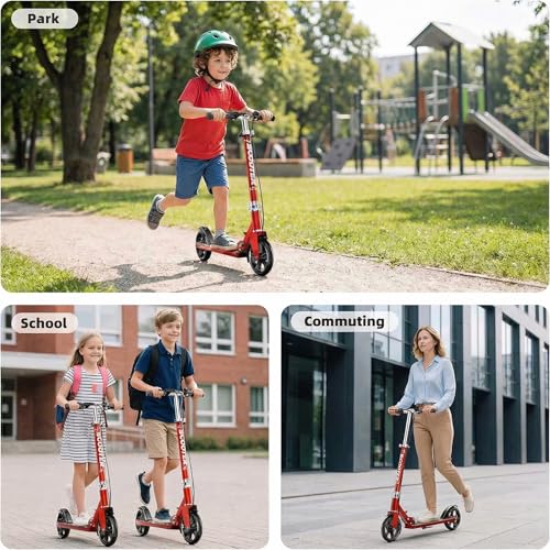 Scooters for Kids 9-25, Teens & Adults - Foldable Commuter Scooter with Bell, Hand Brake & Adjustable Height, 260 LB Weight Capacity, Perfect for School, Campus, Park Rides, Red - image 7