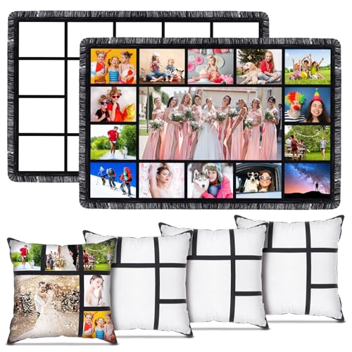 Kinlop 6 Pieces 40 x 60 Inch Sublimation Blank Throw Blankets and Sublimation Blank Throw Pillow Cases Cushion Cover for DIY Heat Press Home Decor(15 Panel and 6 Panel)