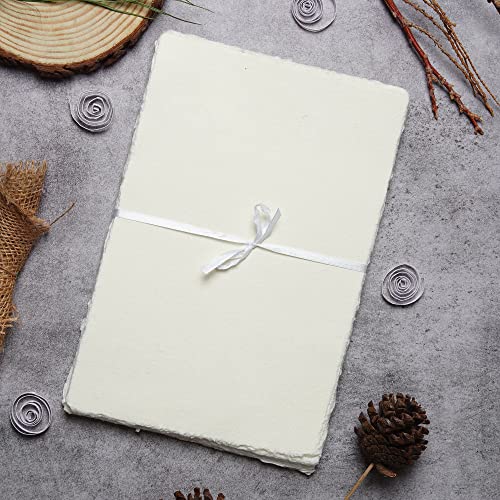 Watercolor Paper - 7.5 X 11 Inches - Mixed Media Watercolor Paper - 150 Gsm Thick Deckle Edge Virgin Cotton Handmade Paper - Off White #TOP5
