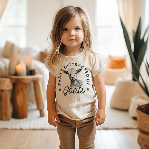 Easily Distracted by Goats Toddler Shirt - Goat Lover Farmer Top - Farm Hand Animal Tee - Natural Kids Shirts4