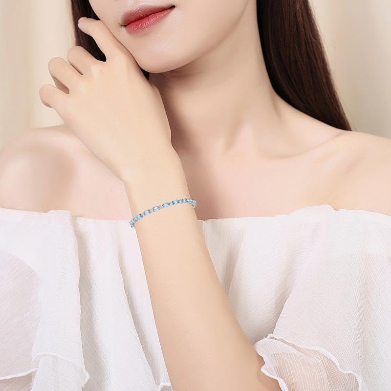 Birthstone Bracelet for Women Sterling Silver Plated Birthday Adjustable Bracelet Jewelry Gifts for Women - Image 3