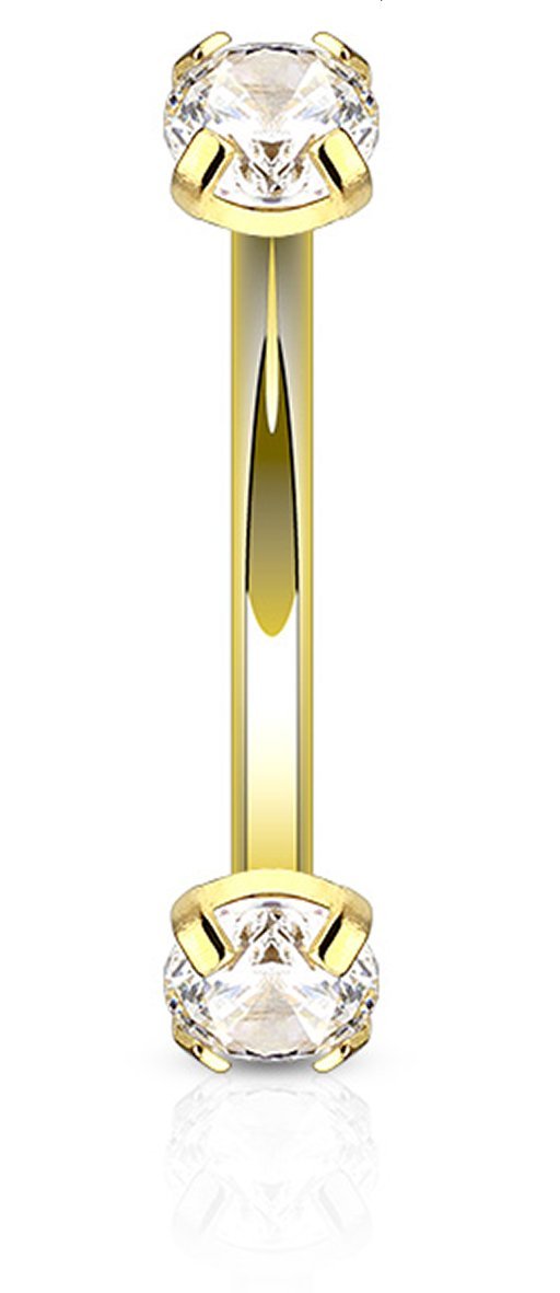 Forbidden Body Jewelry 16g 8mm Surgical Steel Internally Threaded Clear CZ Curved Barbell for Daith, Eyebrow & Rook Piercings