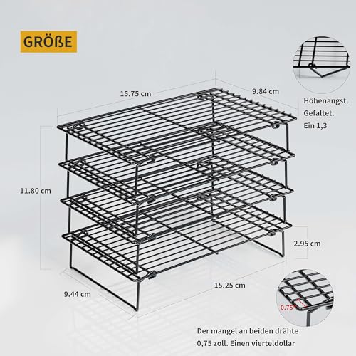 Image of 4 Cooling Racks for Cooking and Baking, 4 Tier Cooling Rack, Collapsible, 26 x 41 cm, Cool Batches of Biscuits, Non-Stick and BPA-Free, Oven and Dishwasher Safe (black198)