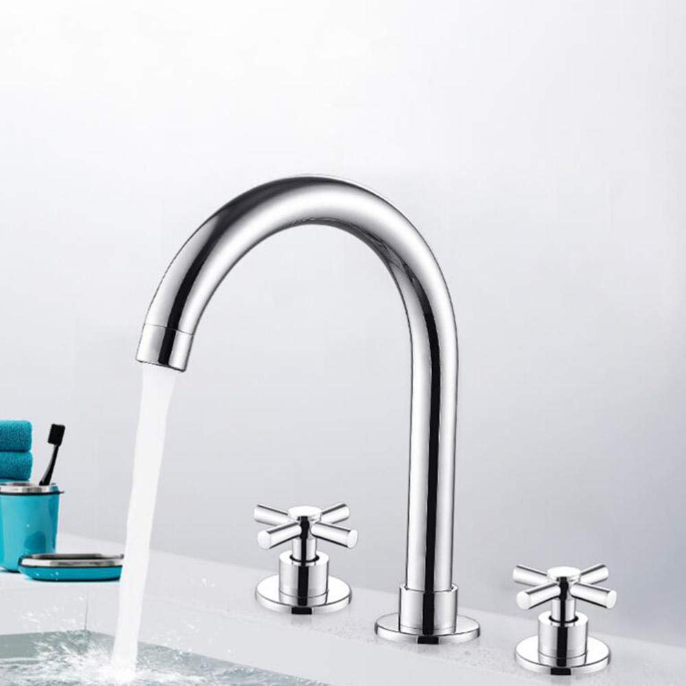 Rubinetto Bagno Lavabo 3 Fori Ottone Doppia Maniglia Miscelatore per Bagno Lavabo Tipo Sdoppiato Caldo e Freddo Rubinetteria Bagno Cromato