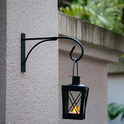 Image of Iron Wall Hooks for Hanging Lanterns, Planters, Bird Feeders & Coats | Heavy Duty Indoor Outdoor Wall Bracket Hook Hanger for Home Decor, Garden & Balcony (Black, 1)