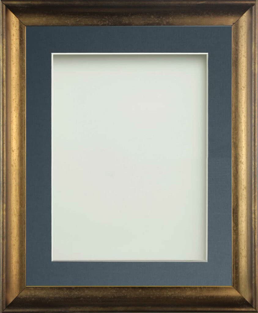 Frame Company Anglesey Range Wooden Burnt Copper A4 Frame With Blue Mount For Image 9x6inch, Fitted with Real Glass