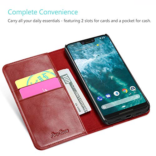 Procase Genuine Leather Case For Pixel 3 Xl, Vintage Wallet Folding Flip Case With Kickstand Card Holder Protective Cover For Google Pixel 3Xl (2018 Release) -Red #TOP3
