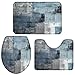 Queenker Dusty Blue Bath Rug Set 3 Pieces,Toilet Seat Cover/Contour Rug/Pedestal Mat and Toilet Lid Cover,Geometric Abstract Art Painting Grey Bathroom Mats Set,Non-Slip Bathroom Rugs Larger