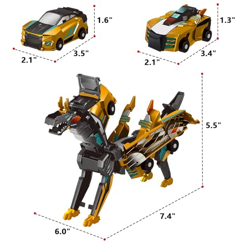 Image of Intoypad Magnetic Collision Transforming Dinosaur Car Toy (Golden Dragon) | 2 Magnetic Cars Transform into Dinosaur Toys for Kids Toddler Fun Deformation Dino Car Birthday Christmas Gift Toys for Boys