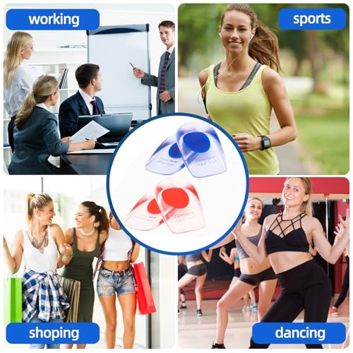 Image of Gel Silicone Heel Cups /Pads - 2 Pair Heel Lifts for Plantar Fasciitis,Heel Pain Shoe Inserts Heel Protectors,Achilles Tendonitis,Comfort Cushion Insoles for Women /Men(Blue+Red,Large)