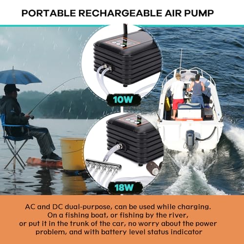 Image of hygger IPX6 Rechargeable Aquarium Pond Air Pump, Powerful Quiet Tank Air Pump with Hose Air Stone Check Valve Adjustable Flow Diverter Valve for Fishing Yacht /Power Outages /Hydroponic