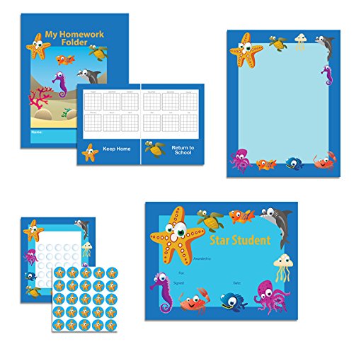 Under the Sea Classroom Theme Set - Student Certificates, Boarder Paper, Student Folders, and Incentive Sticker Charts