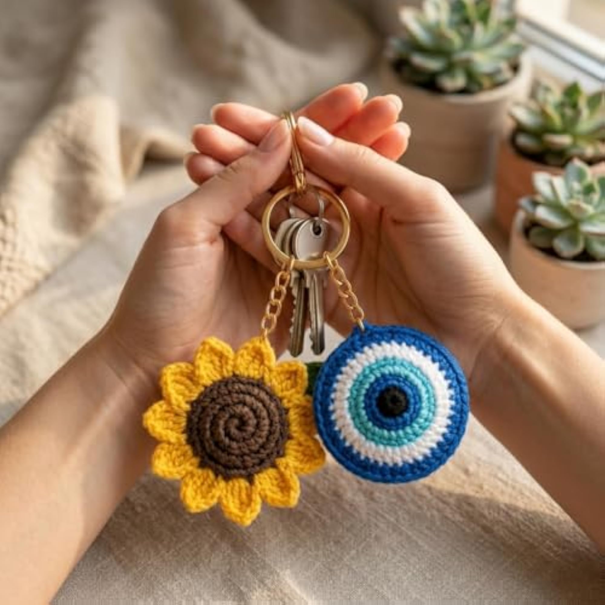 Crochet Keychain Combo Set of 2 - Sunflower & Evil Eye