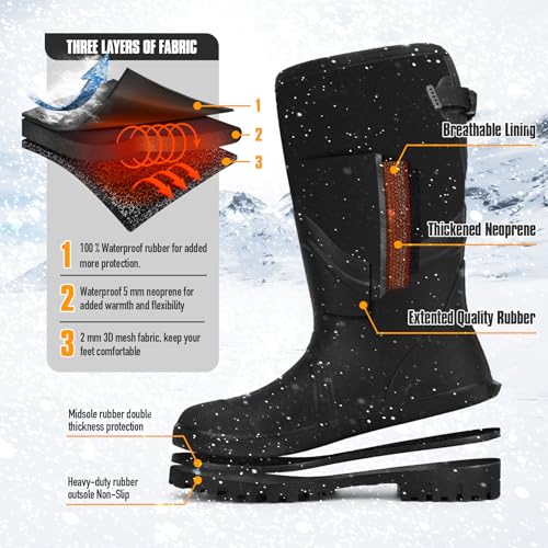 GUGULUZA Neopren Isoliert Gummistiefel für herren Jagd Angeln Hof warme Wasserdicht Stiefel Schwarz