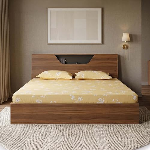 Image of Royaloak Zen King Size Bed Without Storage, Engineered Wood with Melamine Finish, Slanting Headboard, Modern Durable Bed Frame