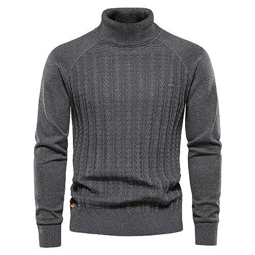 Mens Slim Fit Turtleneck Sweater Casual Long Sleeve Cable Knitted Pullover with Twisted Soft for Winter