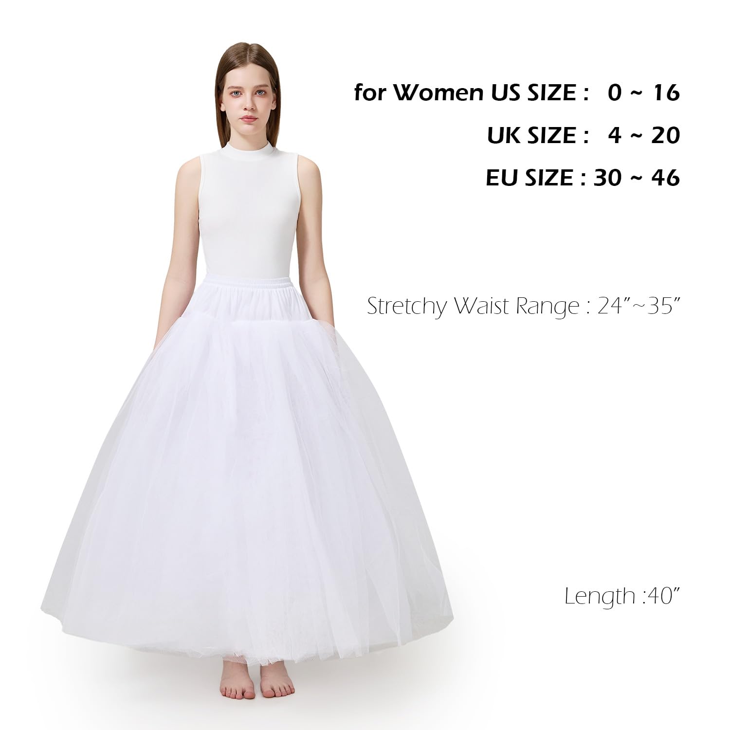 Aprildress Damska Halka Petticoat bez obręczy Krynolina pod spódnica do sukni ślubnych PL-PPT026