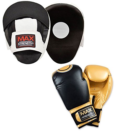 Maxstrength Schwarz Gold Powerstar Boxhandschuhe mit Schlagpolster