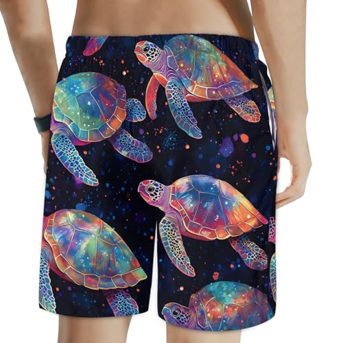 Men's Swim Trunks,Sea Turtle Blue Beach Shorts Mesh Lining Elasticized Drawstring Shorts S2