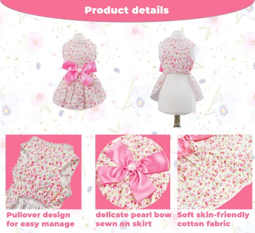 Msnfoasm 2-Pack Floral Pet Dog Dress,Pet Vest Shirt, Cutie Doggie Dresses,Pet Cats Apparel With Bowknot,Pink & Blue,Large #TOP1