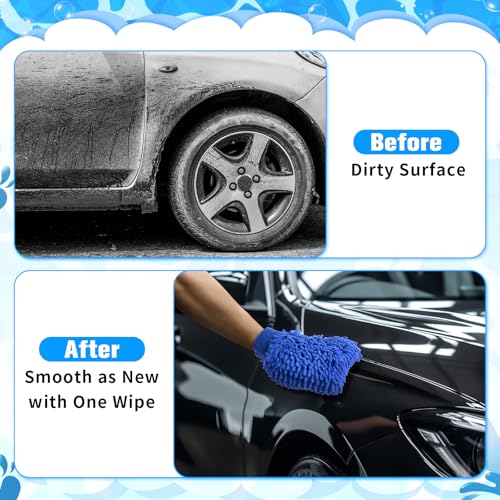 Image of Patelai 30 Pcs Car Wash Mitts Bulk Microfiber Scratch Free Detailing Chenille Car Washing Gloves Hand Double Sided Absorbent Cars Sponge for Washing Cleaning Trucks Boats, 9.45 x 5.9 Inch(Green,Blue)