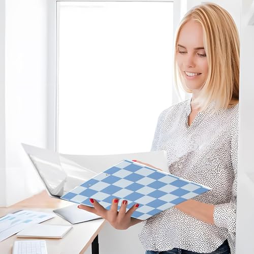Image of Blue Checkered White Buffalo Plaid 3 Ring Binder with 2 Interior Pockets 1.5 inch Binders 3 Ring Heavy Duty Fit 8.5 inch x 11 inch Letter Size for Office School, 2 Pack