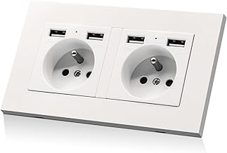 ARCELI Prise Murale, Double USB Standard Français Encastrée, Secteur Multiprise (max2.1A), 16A 110-250V, Encastrable, pour Bureau à Domicile