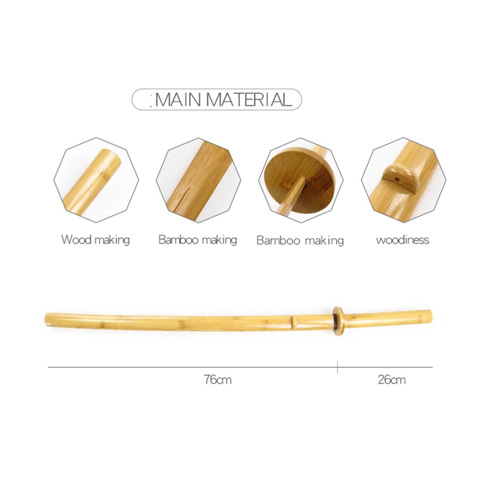 Bokken de Bambú Natural Hecho a Mano 102cm Espada Samurái de Madera para Entrenamiento Kendo y Decoración
