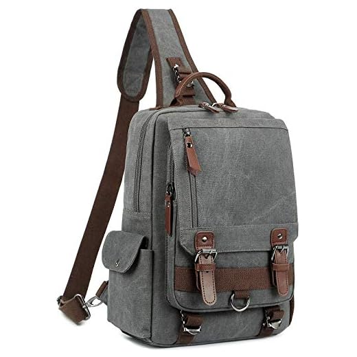 El-fmly Bolsa mensageiro transversal de lona para homens e mulheres mochila tiracolo mochila de viagem, Cinza - 03, Large-(Water Resistant), Bolsa tiracolo carteiro