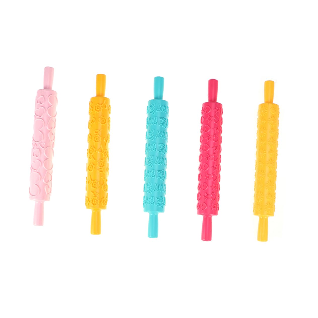 Set 5 Pezzi Matterello in Plastica Stampi Decorativi a Rilievo, Facile da Pulire e Impugnare, per Pasta Modellabile e Torte di Fondente Stili multipli
