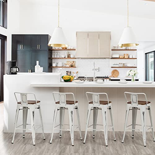 Andeworld Bar Stools Set Of 4 Counter Height Stools Industrial Metal Barstools With Wooden Seats( 24 Inch, Distressed White ) #TOP3