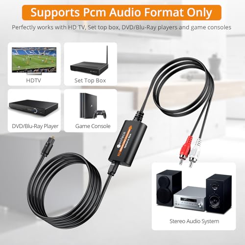 Image of Neoteck 192kHz DAC Converter 5.9ft /1.8m Optical to RCA Cable SPDIF to RCA Digital to Analog Converter with Built-in Audio Amplifier Chipset for HDTVs Set-Top Boxes DVD /Blu-Ray Players-Male Output