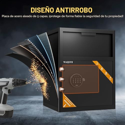 Miniatura 3 de Wasjoye Caja Fuerte De Depósito 70l Caja Fuerte Tipo Buzón Cja Fuerte Con Ranura Caja De Seguridad Electrónica Con Llave 40 35 52cm