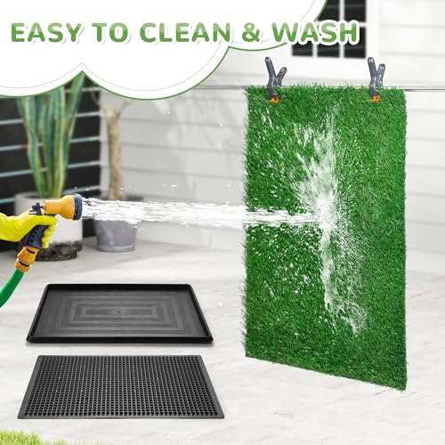 Image of Generic 30 inch x 20 inch Dog Grass Pad with Tray, 3-Piece Washable Artificial Grass Pee Pad for Dogs, Large Indoor /Outdoor Pet Toilet