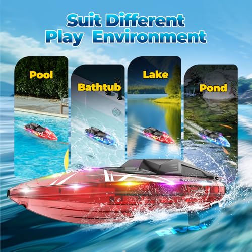Remote Control Boat for Kids, 2Pack RC Boats with LED Lights for Pools Lakes River & Bathtub, 2.4Ghz Control, Whole Body Waterproof, 2 Rechargeable Batteries Summer Water Toys - Image 7