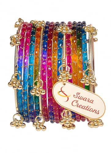 Image of Swara Creations Kashmiri Ghungroo glass Bangles set | Viral Raindrop Multi Set for Women and Girls | Set of 16 Pcs (SKU415)