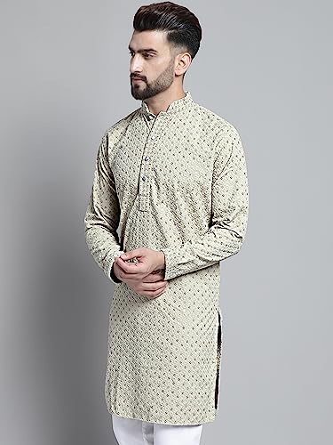Image of Jompers Men's Regular Fit Cotton Chikankari Embroidered and Sequence Kurtas