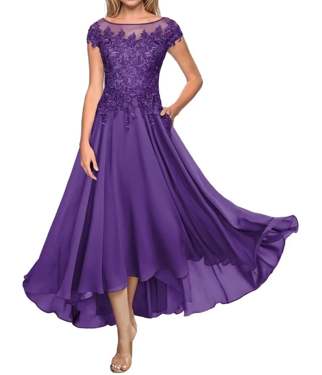 Sincemeet Vestido de Fiesta Noche Largo para Mujer Vestido de noche Formal Largo de Encaje Alto Bajo Elegantes Vestido de Fiesta
