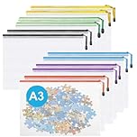 A3 Plastic Zip Wallets - 12PCS A3 Zip Lock Bags Plastic Document Folders Mesh Zipper File Bags Waterproof Travel Storage Pouch for School Office Supplies, Puzzles, Board Games & Craft Projects