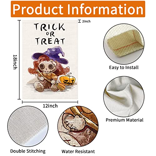 Heyfibro Halloween Trick Or Treat Garden Flag Day Of The Dead Scary Doll Pumpkin Garden Flags 12X18 Inch Double Sided Burlap Broom Yard Banner For Outdoor Halloween Yard Porch Decorations(Only Flag) #TOP3