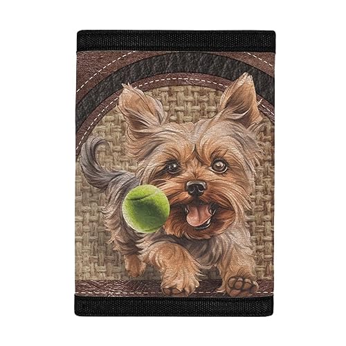 COEQINE Cute Dogs Play Ball Trifold Wallet for Women, Cute Novelty Moneybag With Coin Pocket And Id Window for Cash