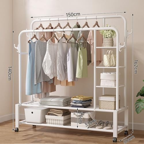 Porte-vêtements robuste en métal avec 4 étagères et crochets pour chambre