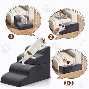 Dog-Stairs-4-Tiers-Steps-Ramp-High-Bed-and-Couch-Dog-Ramp-with-Durable-Non-Slip-Fabric-Cover-Pet-Stairs-for-Small-Dogs-and-Cats-or-Pets-Joints-Gray - Cucciolini Doodles Dog-Stairs-4-Tiers-Steps-Ramp-High-Bed-and-Couch-Dog-Ramp-with-Durable-Non-Slip-Fabric-Cover-Pet-Stairs-for-Small-Dogs-and-Cats-or-Pets-Joints-Gray